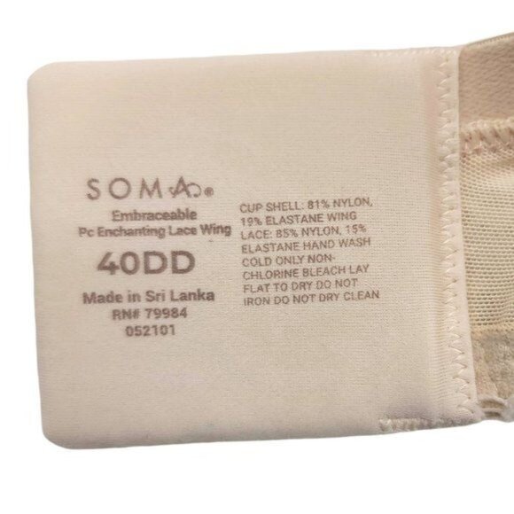 Soma Embraceable Perfect Coverage Bra Beige 40DD Underwire Enchanting Lace Wing - Picture 6 of 6